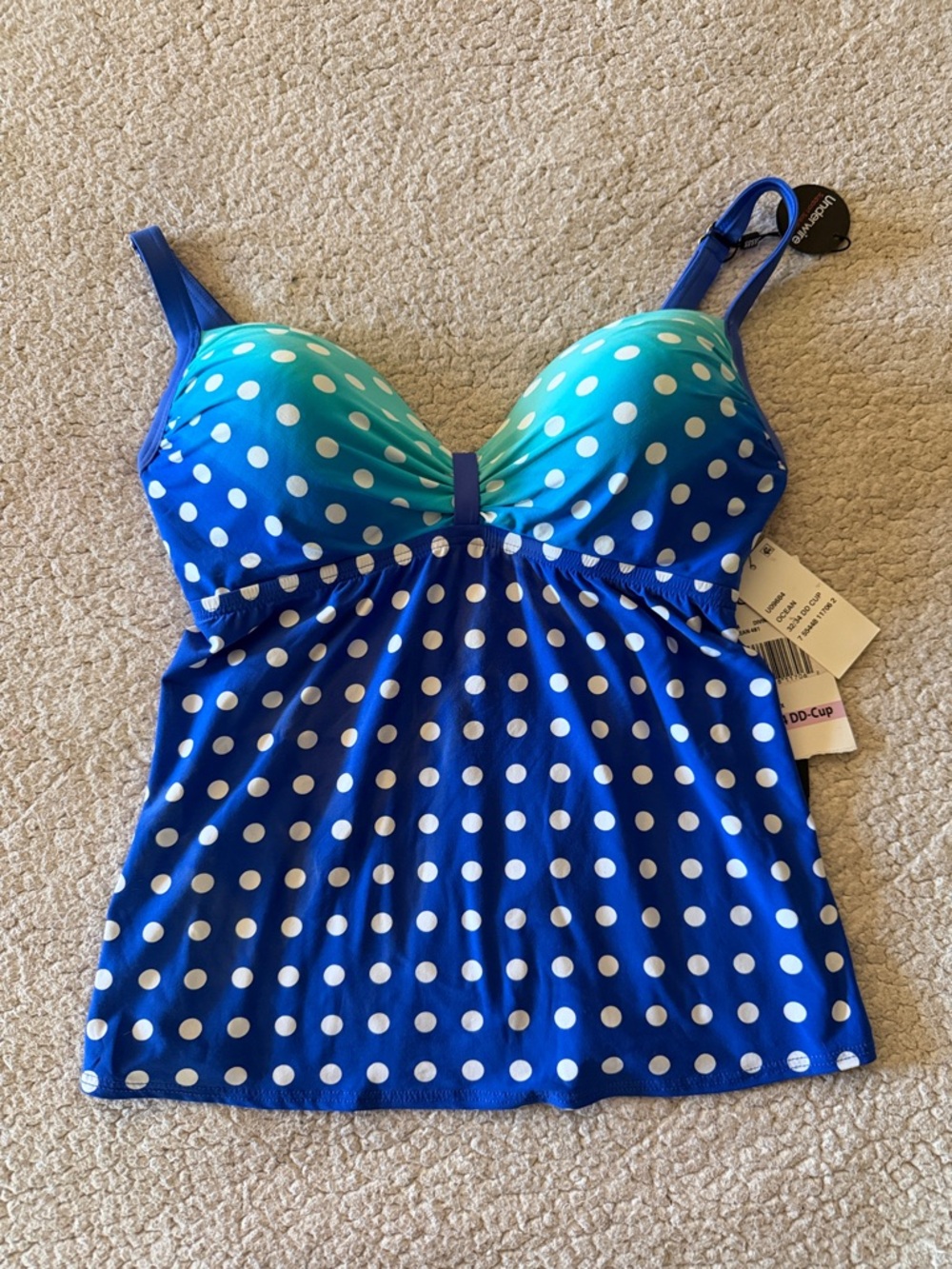 Coco Reef Blue Aqua Ombre Polka Dot Tankini Top New